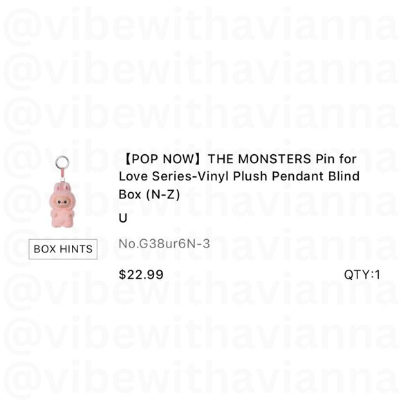 Authentic Pin For Love Labubu Pendant Blind Box CONFIRMED PINK LETTER (U) - Picture 4 of 4